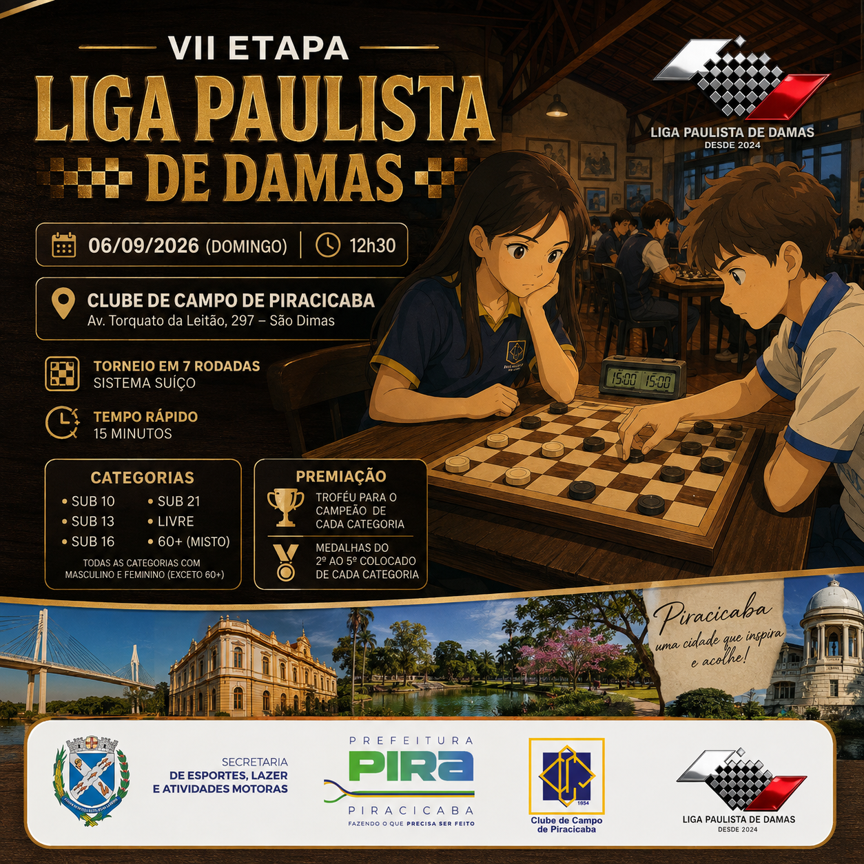Flyer do Evento - VII Etapa Liga Paulista de Damas  2026 - Piracicaba